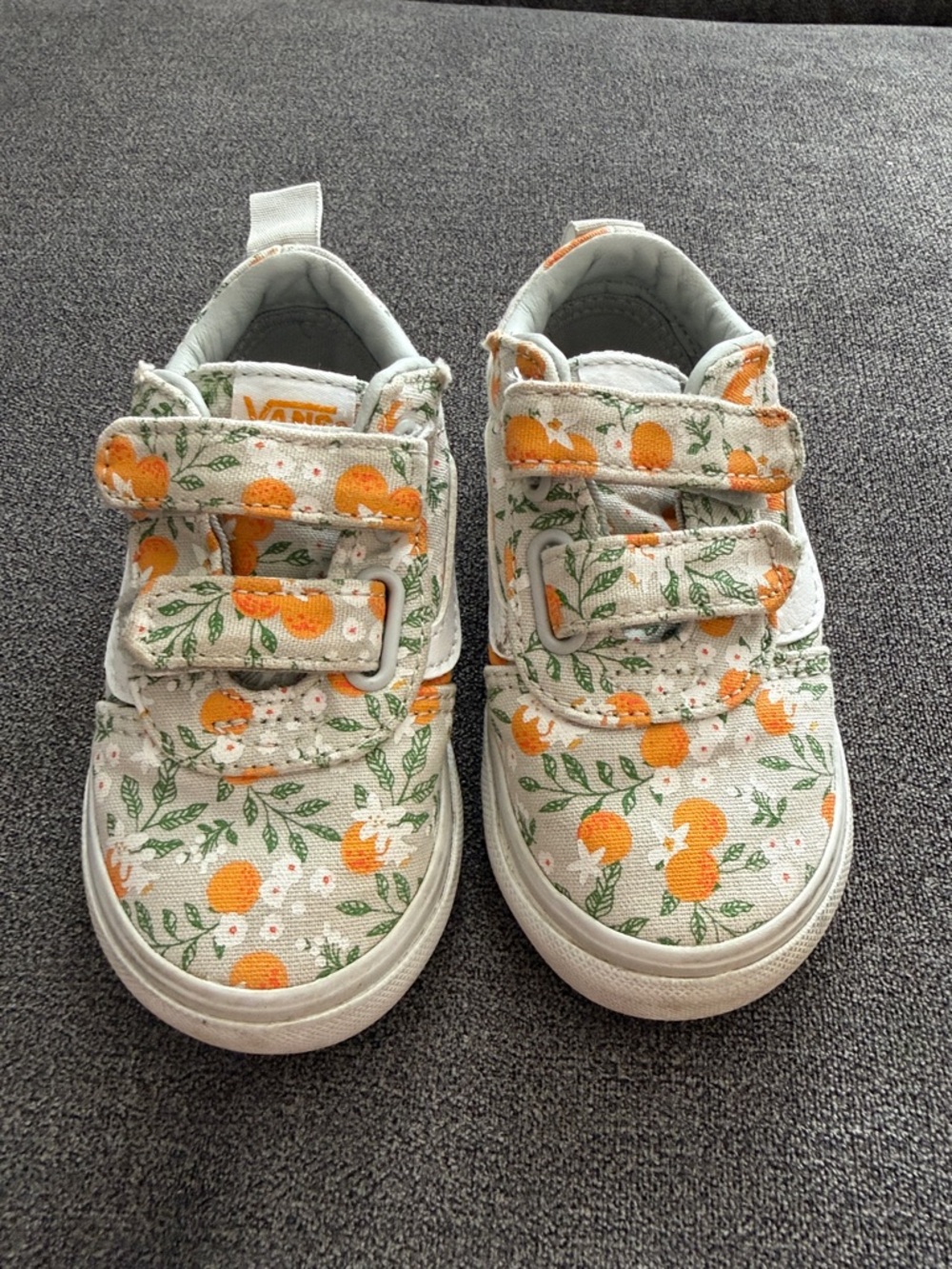 Vans Kids White Canvas Sneakers with Orange Floral Print